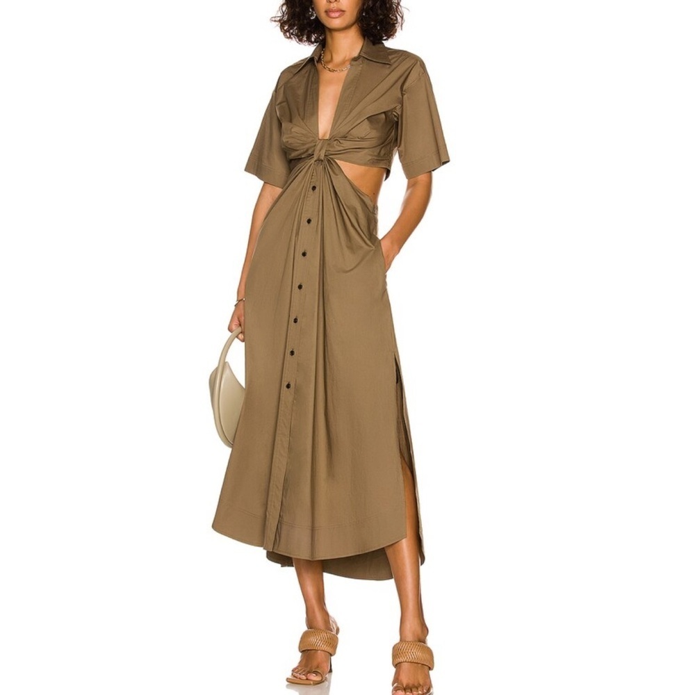 A.L.C. Georgia Cut Out Plunge Neck‎ Button Down Midi Shirt Dress Sz 6